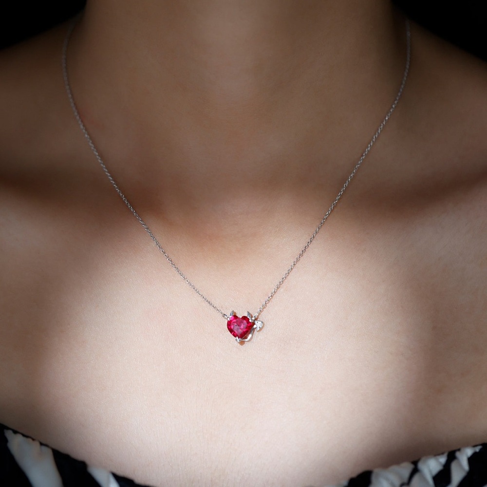 2 Ct Created Ruby Devil Heart Necklace With Moiss… - image 5
